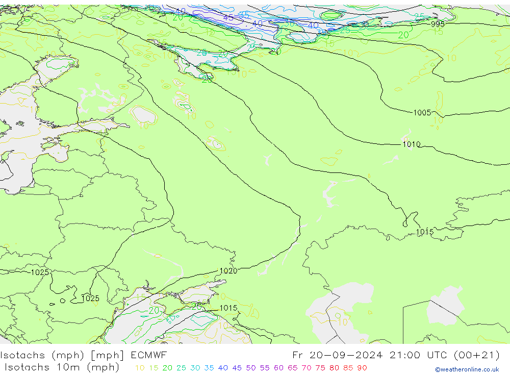 Eşrüzgar Hızları mph ECMWF Cu 20.09.2024 21 UTC