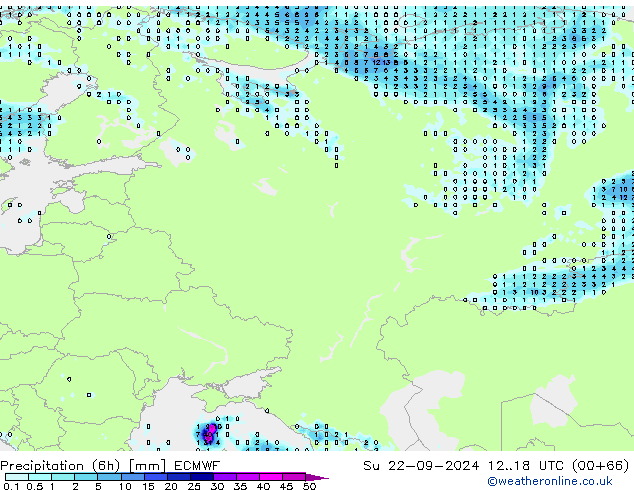 осадки (6h) ECMWF Вс 22.09.2024 18 UTC