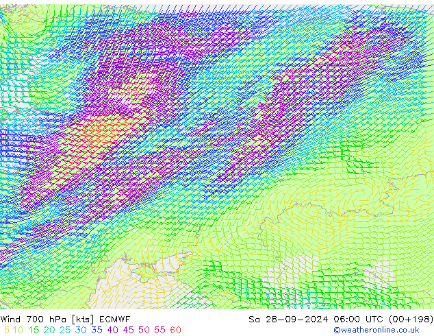 Wind 700 hPa ECMWF Sa 28.09.2024 06 UTC