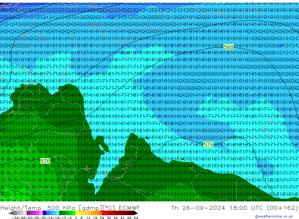 Z500/Rain (+SLP)/Z850 ECMWF jue 26.09.2024 18 UTC