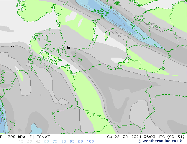 RH 700 hPa ECMWF So 22.09.2024 06 UTC