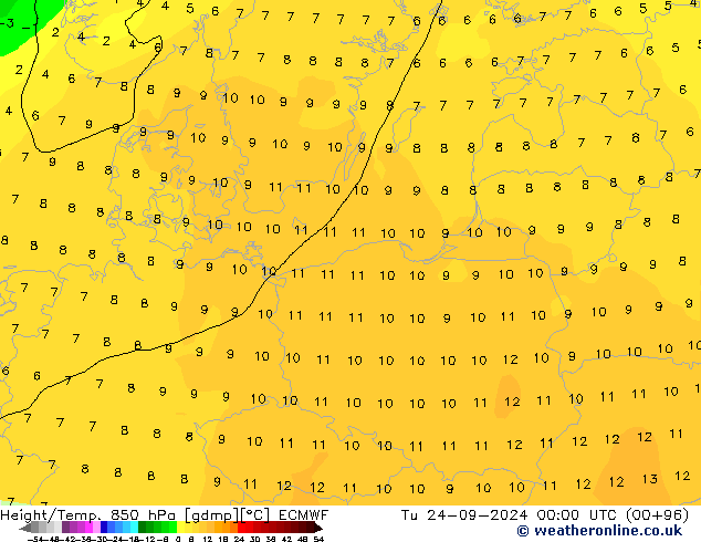 Yükseklik/Sıc. 850 hPa ECMWF Sa 24.09.2024 00 UTC