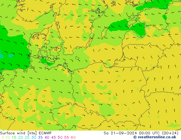 Vent 10 m ECMWF sam 21.09.2024 00 UTC