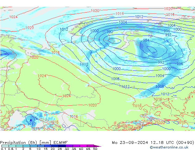 Z500/Rain (+SLP)/Z850 ECMWF Mo 23.09.2024 18 UTC