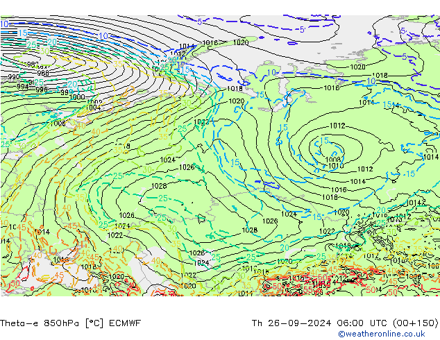 Theta-e 850гПа ECMWF чт 26.09.2024 06 UTC