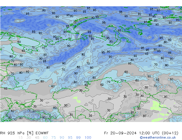 RH 925 hPa ECMWF Pá 20.09.2024 12 UTC