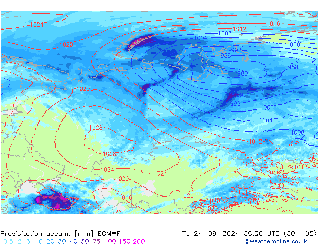 Toplam Yağış ECMWF Sa 24.09.2024 06 UTC