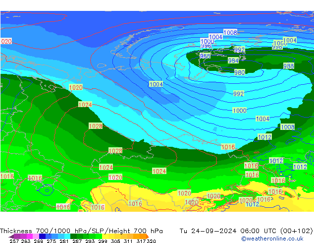 700-1000 hPa Kalınlığı ECMWF Sa 24.09.2024 06 UTC