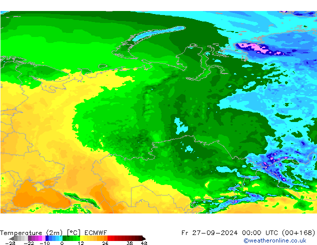 Temperature (2m) ECMWF Fr 27.09.2024 00 UTC