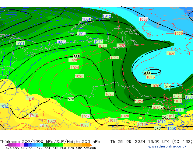 Thck 500-1000hPa ECMWF czw. 26.09.2024 18 UTC