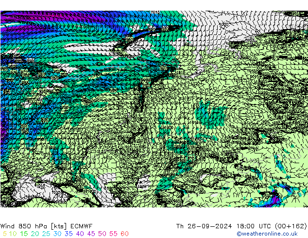 Vent 850 hPa ECMWF jeu 26.09.2024 18 UTC