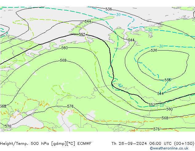 Height/Temp. 500 hPa ECMWF Th 26.09.2024 06 UTC