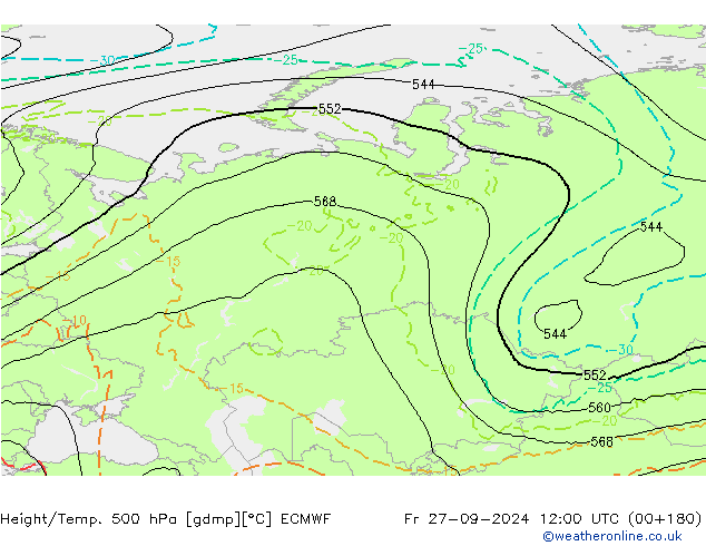 Z500/Regen(+SLP)/Z850 ECMWF vr 27.09.2024 12 UTC