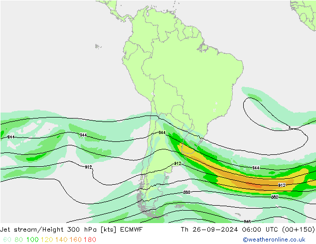 Corrente a getto ECMWF gio 26.09.2024 06 UTC