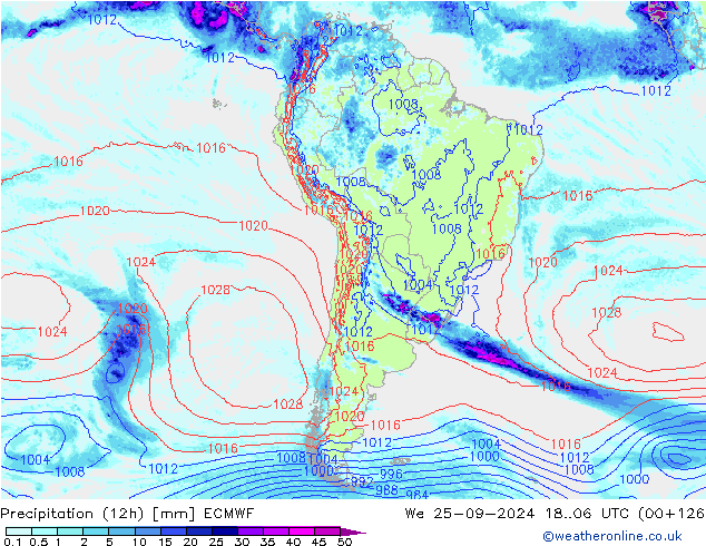 Precipitación (12h) ECMWF mié 25.09.2024 06 UTC