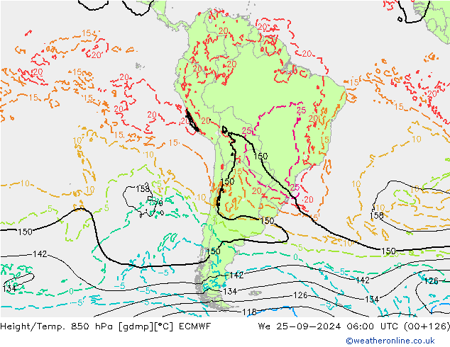 Height/Temp. 850 hPa ECMWF St 25.09.2024 06 UTC