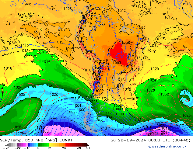 SLP/Temp. 850 hPa ECMWF  22.09.2024 00 UTC