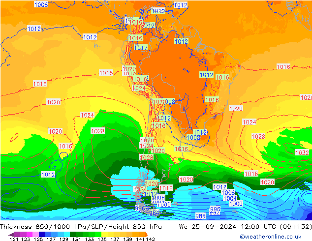 Thck 850-1000 hPa ECMWF We 25.09.2024 12 UTC