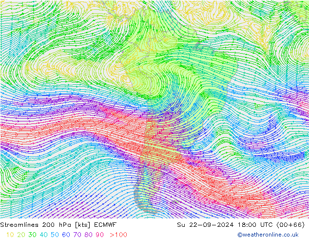 Stromlinien 200 hPa ECMWF So 22.09.2024 18 UTC