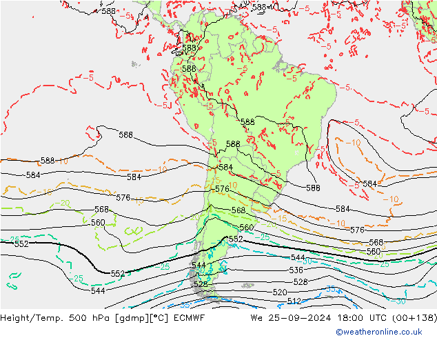 Height/Temp. 500 hPa ECMWF St 25.09.2024 18 UTC