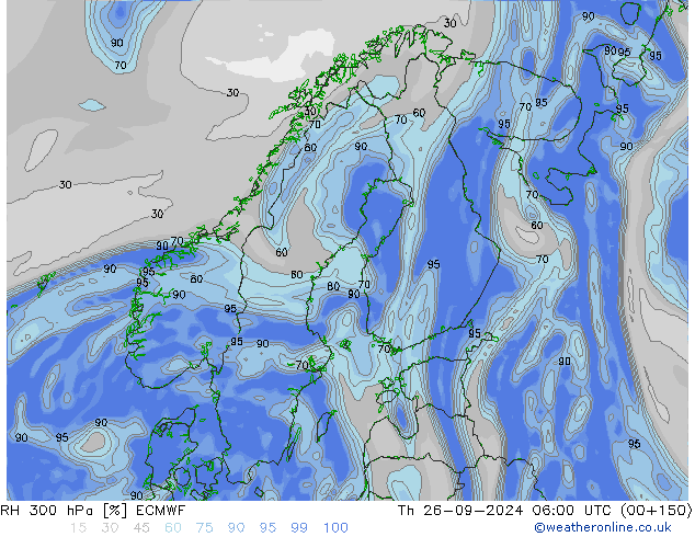 RH 300 гПа ECMWF чт 26.09.2024 06 UTC