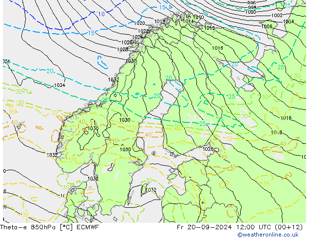 Theta-e 850hPa ECMWF Fr 20.09.2024 12 UTC