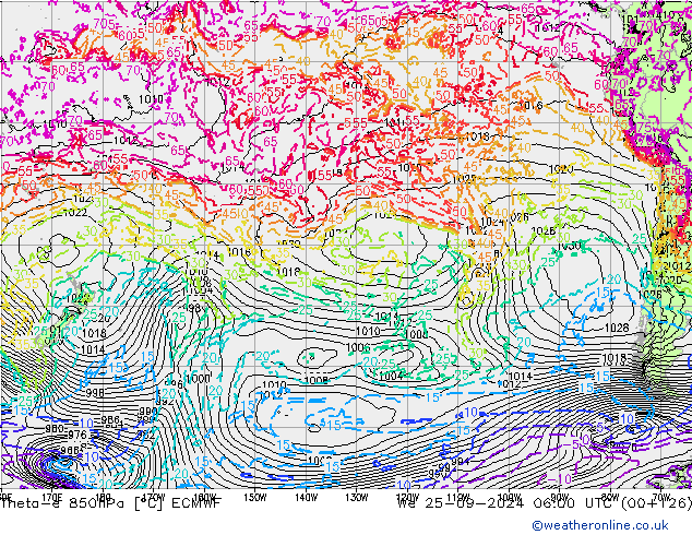 Theta-e 850hPa ECMWF mié 25.09.2024 06 UTC