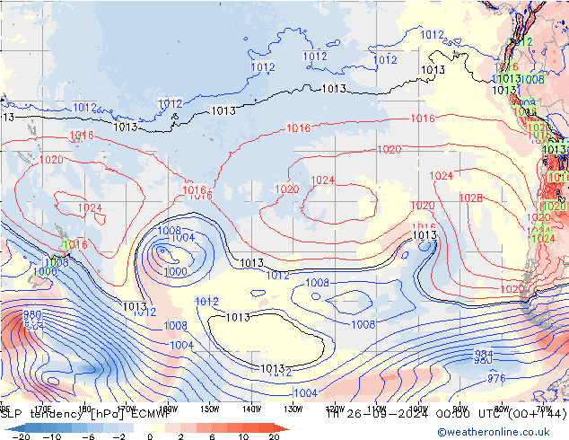 SLP tendency ECMWF Th 26.09.2024 00 UTC