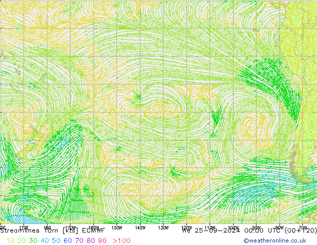 Streamlines 10m ECMWF We 25.09.2024 00 UTC