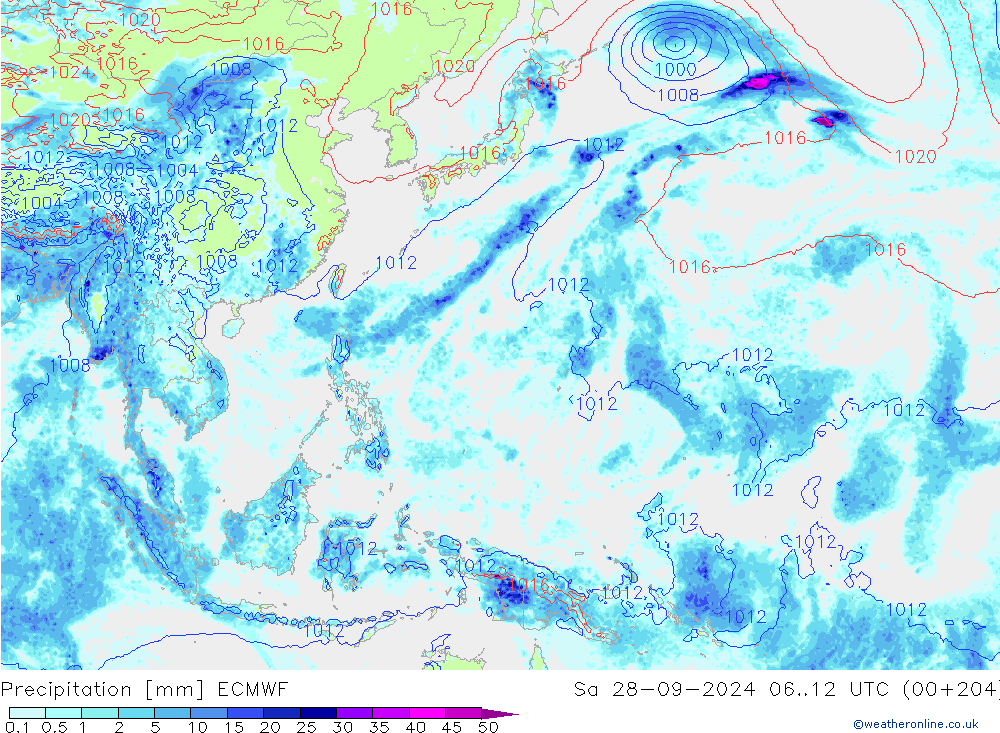 Precipitation ECMWF Sa 28.09.2024 12 UTC