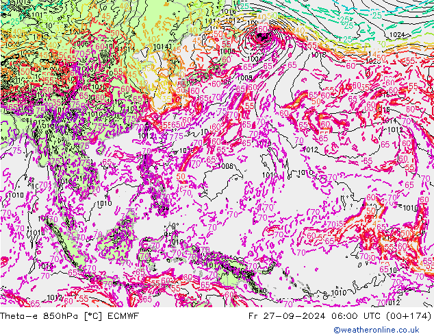 Theta-e 850hPa ECMWF vr 27.09.2024 06 UTC