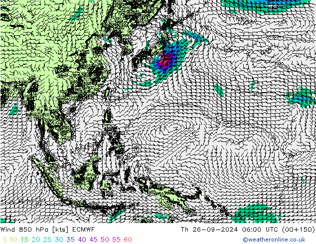 ветер 850 гПа ECMWF чт 26.09.2024 06 UTC