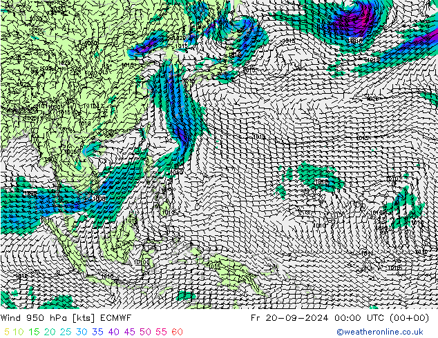 Vento 950 hPa ECMWF Sex 20.09.2024 00 UTC