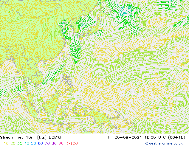 Línea de corriente 10m ECMWF vie 20.09.2024 18 UTC