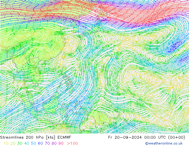 Linha de corrente 200 hPa ECMWF Sex 20.09.2024 00 UTC