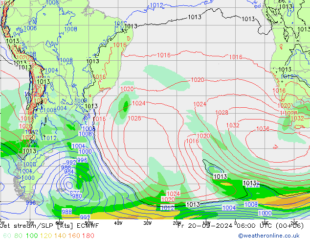 Jet Akımları/SLP ECMWF Cu 20.09.2024 06 UTC