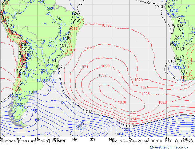 Surface pressure ECMWF Mo 23.09.2024 00 UTC