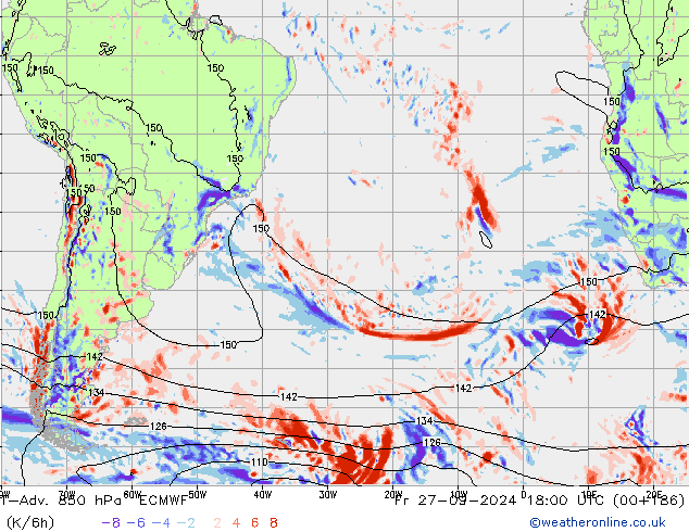 T-Adv. 850 hPa ECMWF Fr 27.09.2024 18 UTC