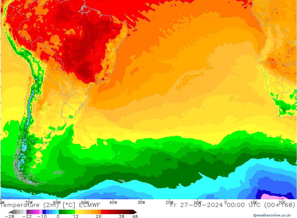 Sıcaklık Haritası (2m) ECMWF Cu 27.09.2024 00 UTC