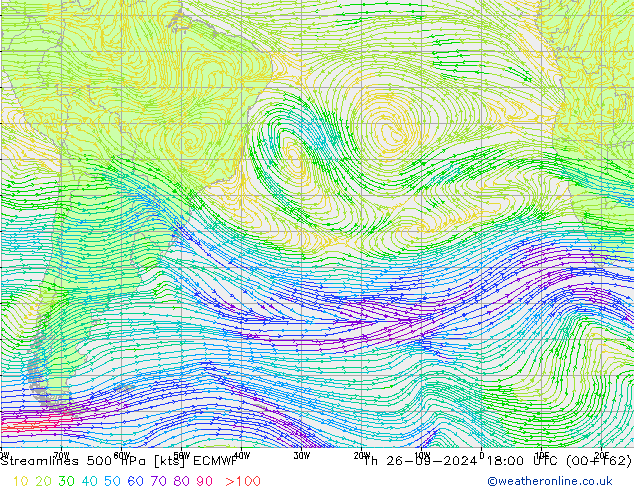 Ligne de courant 500 hPa ECMWF jeu 26.09.2024 18 UTC