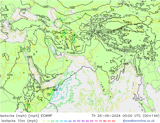 Isotachen (mph) ECMWF Do 26.09.2024 00 UTC