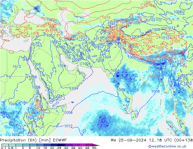 Precipitazione (6h) ECMWF mer 25.09.2024 18 UTC