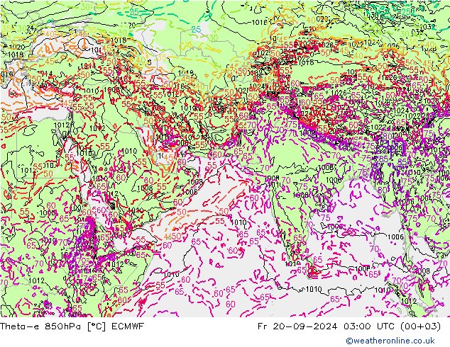 Theta-e 850hPa ECMWF 星期五 20.09.2024 03 UTC