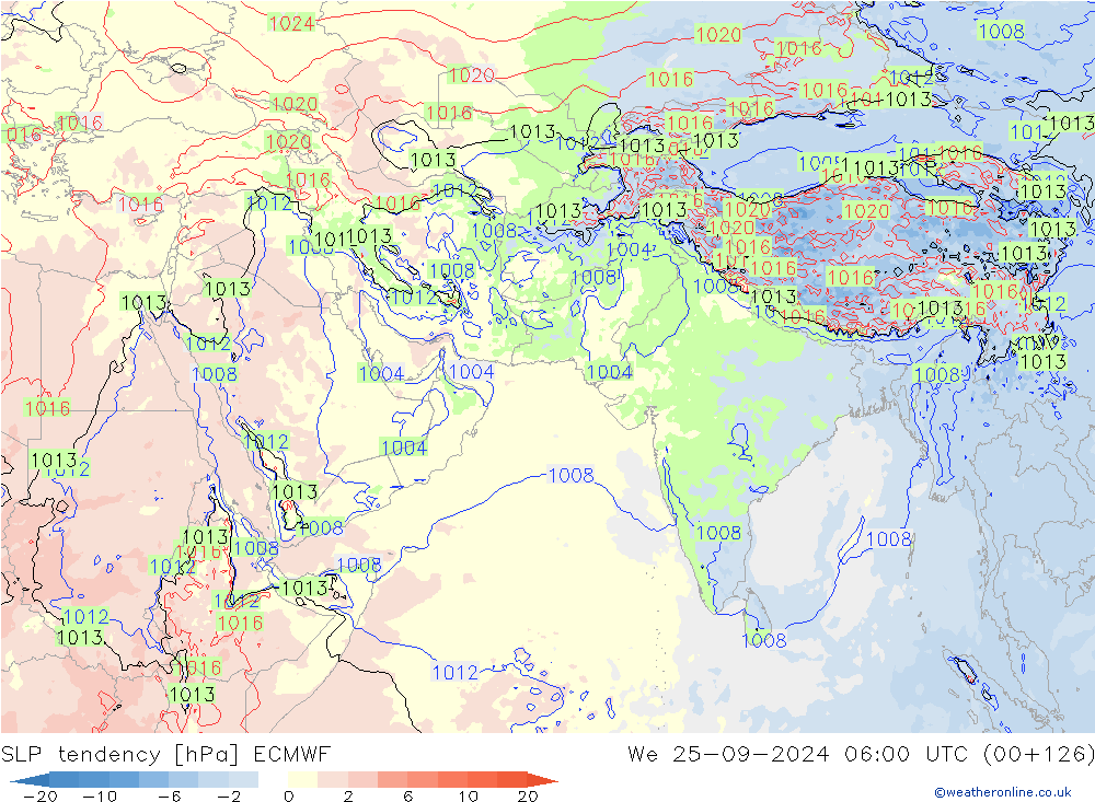 SLP tendency ECMWF We 25.09.2024 06 UTC