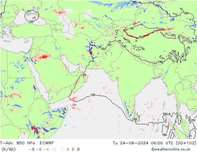 T-Adv. 850 hPa ECMWF mar 24.09.2024 06 UTC