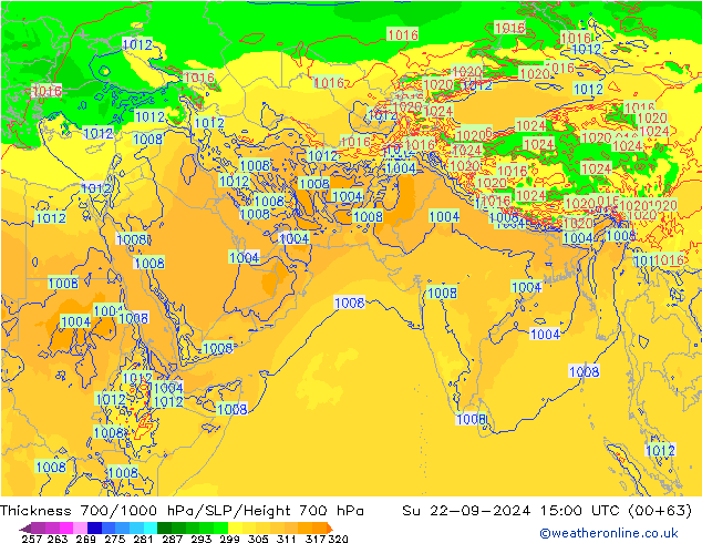 700-1000 hPa Kalınlığı ECMWF Paz 22.09.2024 15 UTC