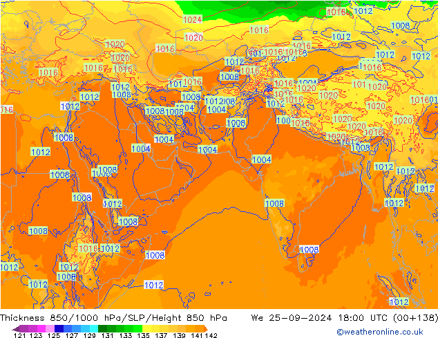 Thck 850-1000 hPa ECMWF mer 25.09.2024 18 UTC