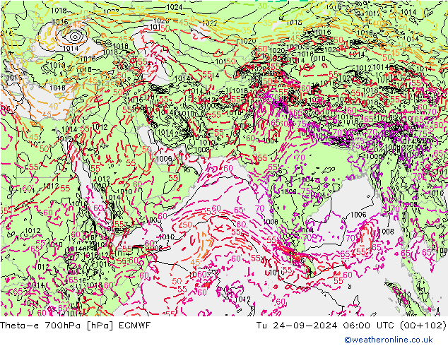 Theta-e 700hPa ECMWF mar 24.09.2024 06 UTC