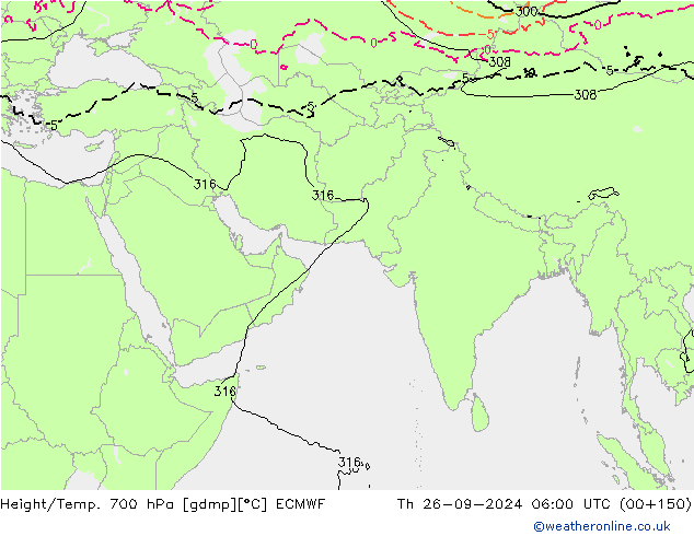 Yükseklik/Sıc. 700 hPa ECMWF Per 26.09.2024 06 UTC