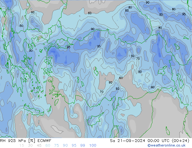 Humidité rel. 925 hPa ECMWF sam 21.09.2024 00 UTC